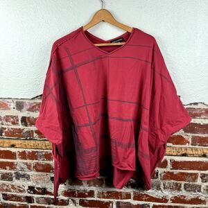 Kedziorek Shirt Size L/XL Red Cotton Blouse Pullover Artsy Lagenlook Europe